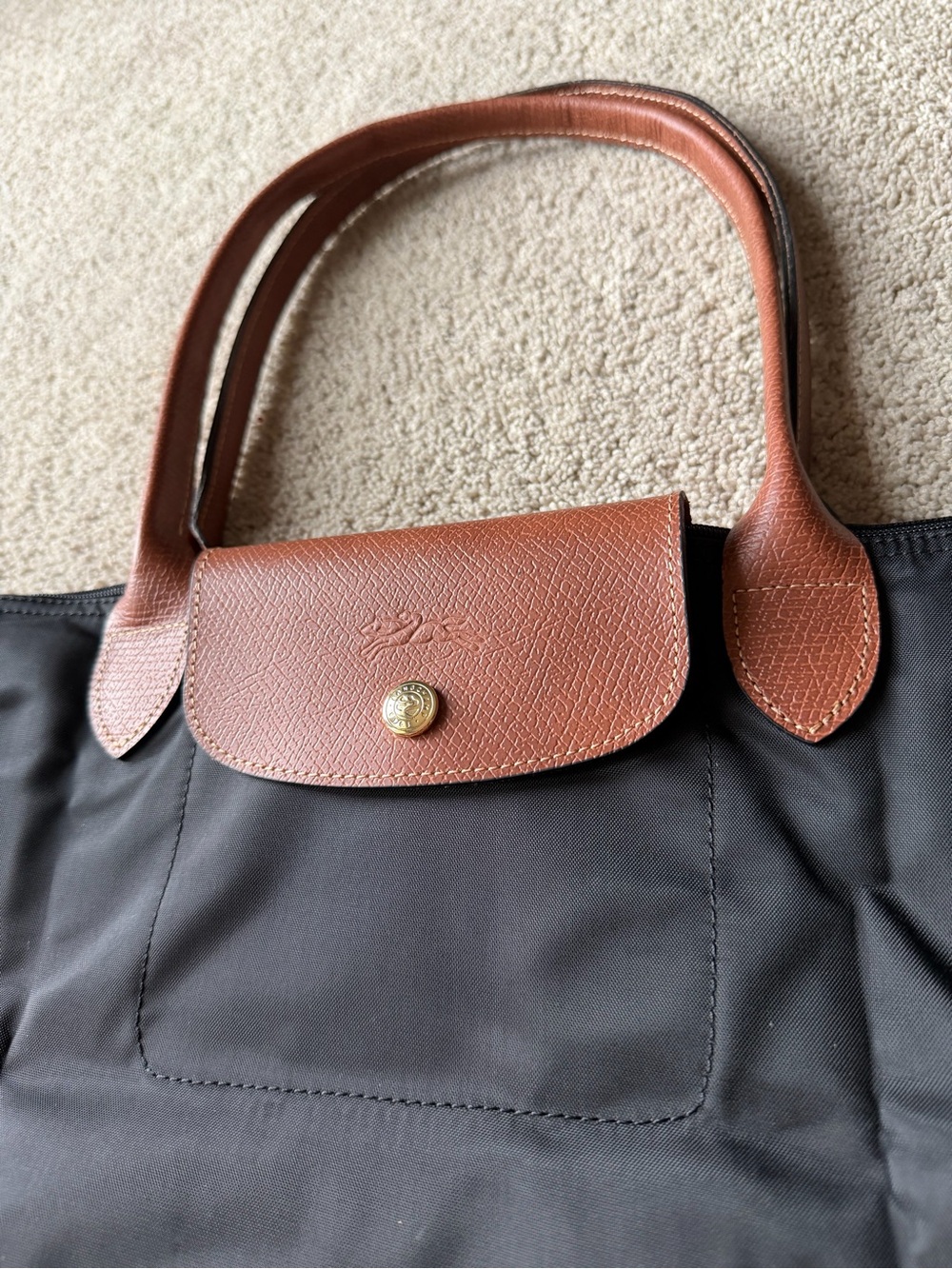 Longchamp Black Tote with Brown Leather Trim - Picture 4 of 5
